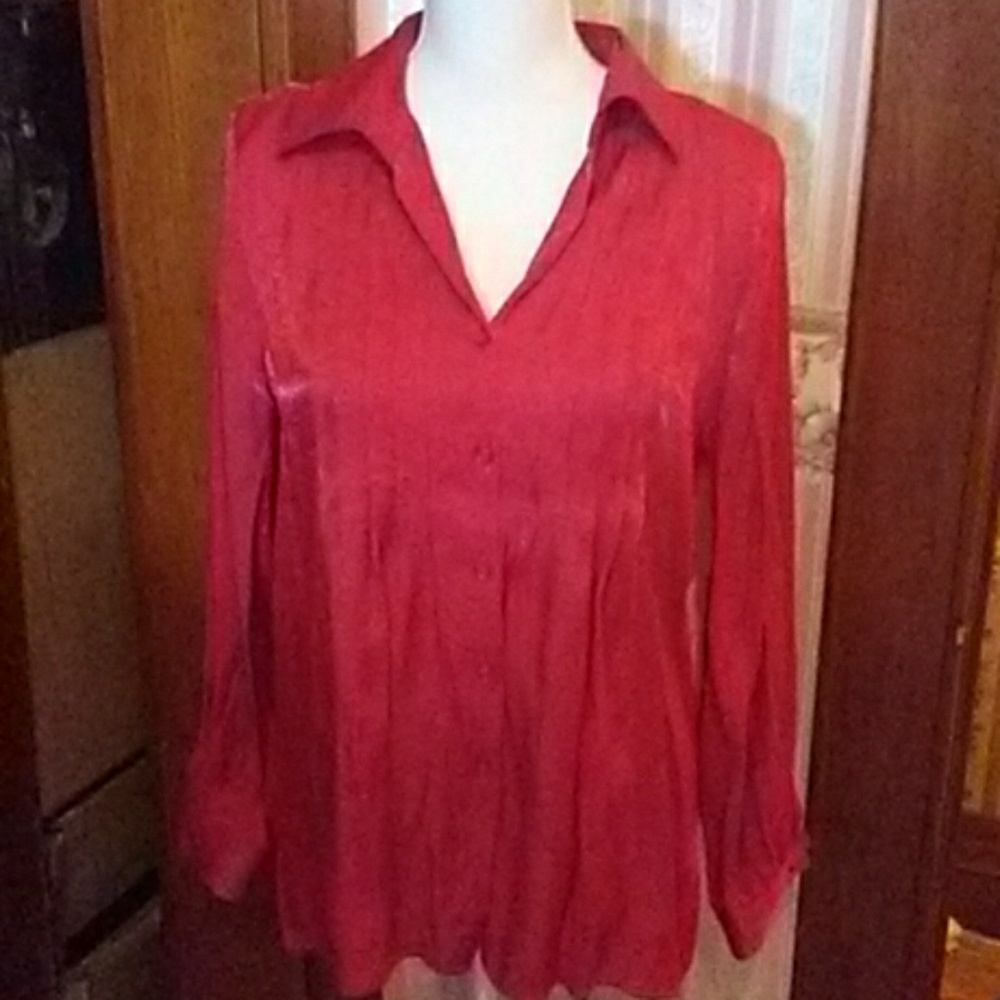 Sparkly bright red pleated blouse